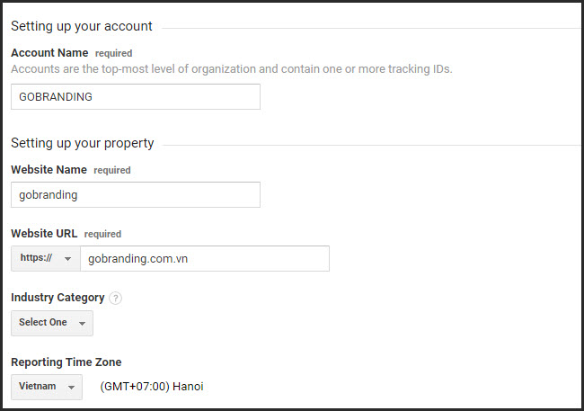 thông tin cơ bản cài đặt google analytics