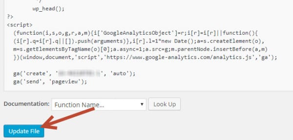 update file code google analytics